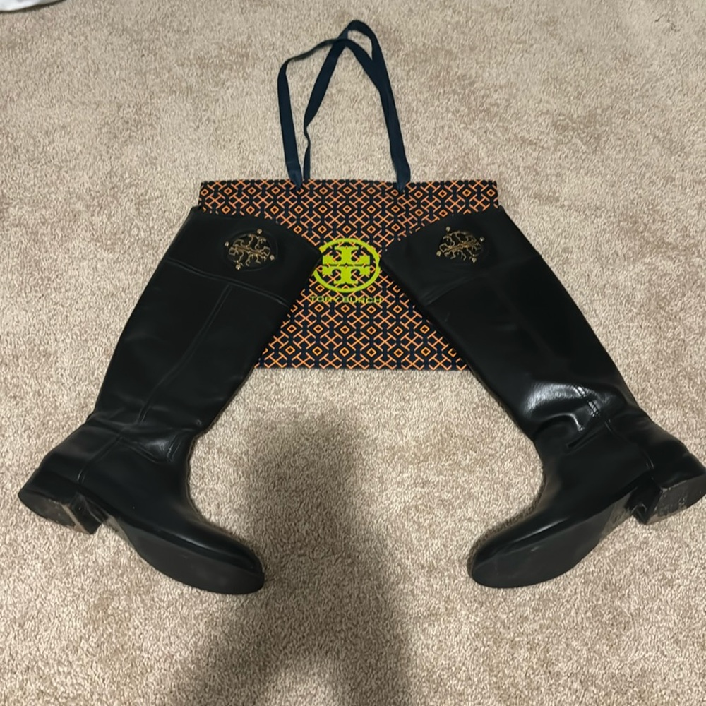 Tory Burch, black, leather riding boot